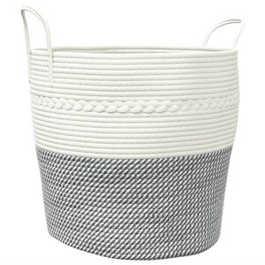vidaXL Cesto de arruma&ccedil;&atilde;o &Oslash;43x38 cm algod&atilde;o cinzento e branco
