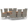 vidaXL 9 pcs conjunto de jantar p/ jardim c/ almofad&otilde;es vime PE cinza