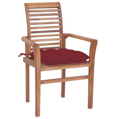 vidaXL Cadeiras jantar c/ almofadões vermelho tinto 6 pcs teca maciça