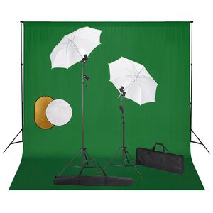 vidaXL Kit est&uacute;dio fotogr&aacute;fico com l&acirc;mpadas/sombrinhas/fundo/refletor