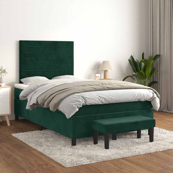 vidaXL Cama boxspring com colch&atilde;o 120x190 cm veludo verde-escuro