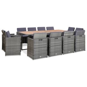 vidaXL 13 pcs conjunto jantar exterior c/ almofad&otilde;es vime PE antracite