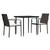vidaXL 3 pcs conjunto de jantar p/ jardim c/ almofadões vime PE e aço