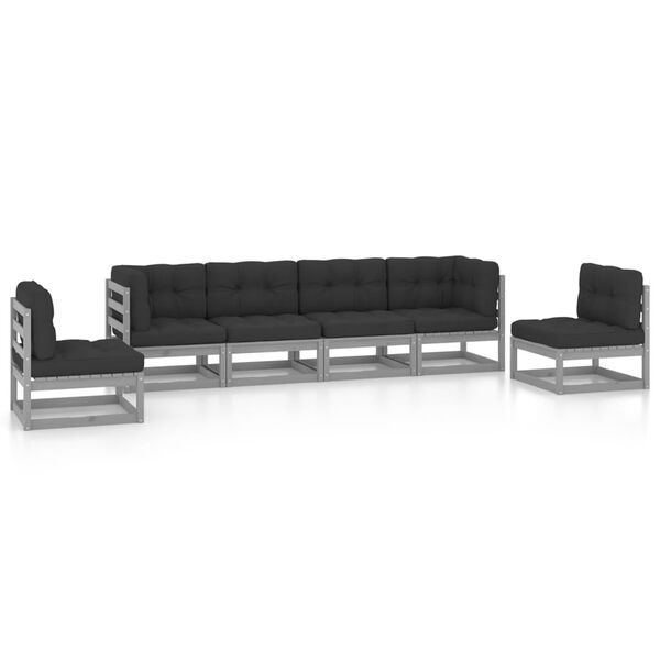 vidaXL 6 pcs conjunto lounge de jardim c/ almofad&otilde;es pinho maci&ccedil;o