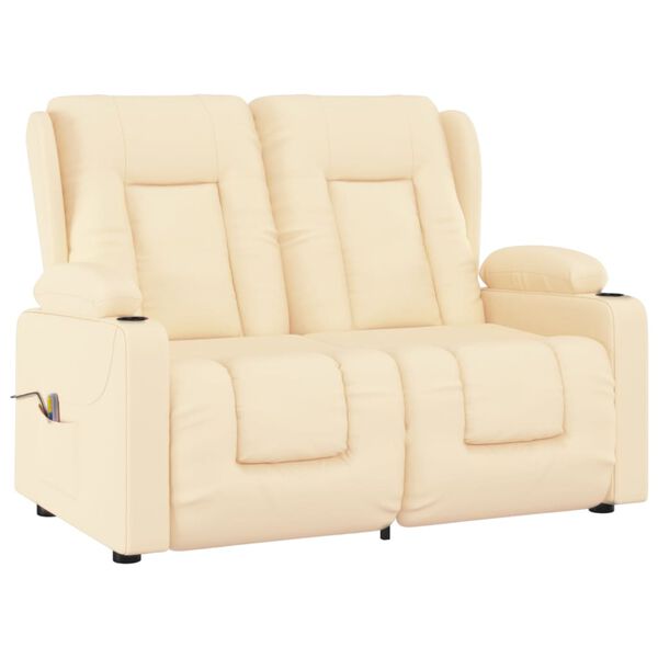 vidaXL Poltrona massagens 2 lug. reclin&aacute;vel sup. copo couro art. creme