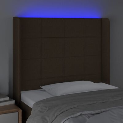 vidaXL Cabeceira de cama c/ luzes LED tecido 83x16x118/128 cm castanho