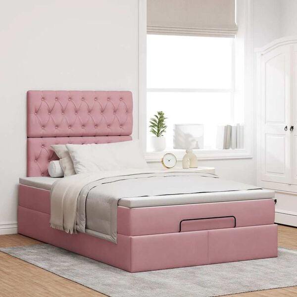 moldura de cama otomana vidaXL com colch&otilde;es rosa 120x190 cm Veludo