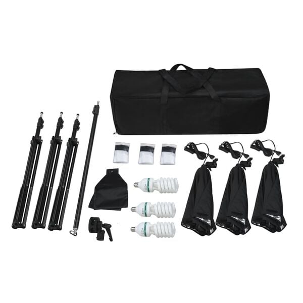 vidaXL Conjunto iluminação com 3 lâmpadas fotografia + tripé e softbox
