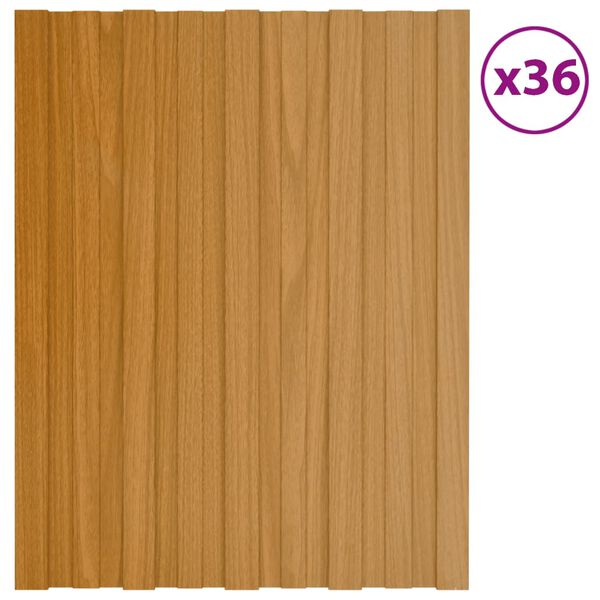 vidaXL Painel de telhado 36 pcs 60x45 cm a&ccedil;o galvanizado natural