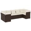 vidaXL 7 pcs conjunto de sof&aacute;s jardim c/ almofad&otilde;es vime PE castanho