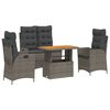 vidaXL 4 pcs conjunto de jantar p/ jardim c/ almofad&otilde;es vime PE cinza