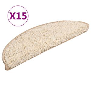 vidaXL Tapetes de escada 15 pe&ccedil;as 56x17x3 cm creme semicircular