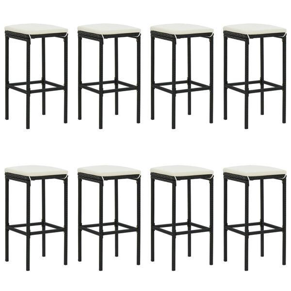 vidaXL 9 pcs conjunto de bar para jardim c/ almofad&otilde;es vime PE preto