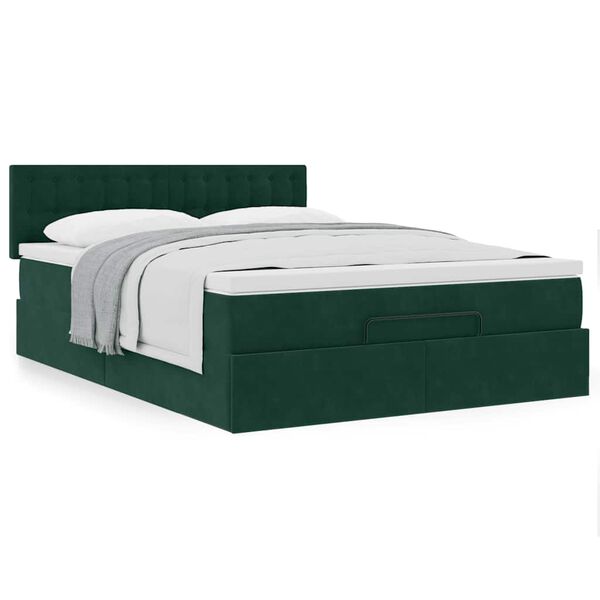 vidaXL Estrutura de cama otomana com colch&atilde;o 140x200 cm verde escuro