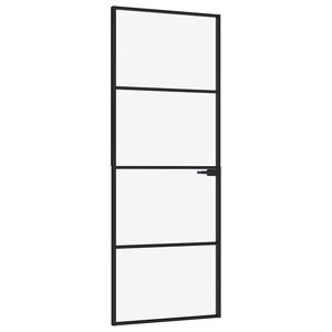 vidaXL Porta interior 76x201,5cm vidro temperado e alum&iacute;nio fino preto