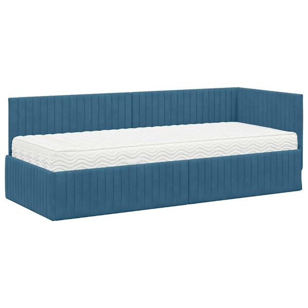 vidaXL Estrutura de Cama de Canto com Colch&atilde;o 2 pcs Azul Veludo