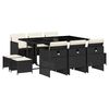 vidaXL 11 pcs conjunto de jantar p/ jardim c/ almofad&otilde;es vime PE preto