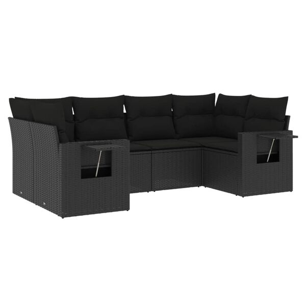 vidaXL 6 pcs conjunto sof&aacute;s de jardim c/ almofad&otilde;es vime PE preto