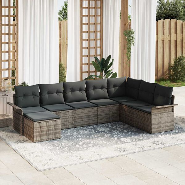 vidaXL Conjunto de Sof&aacute; de Jardim 8 pcs Cinzeto Rattan Sint&eacute;tico