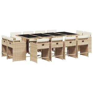 vidaXL 13 pcs conjunto de jantar p/ jardim com almofad&otilde;es vime PE bege
