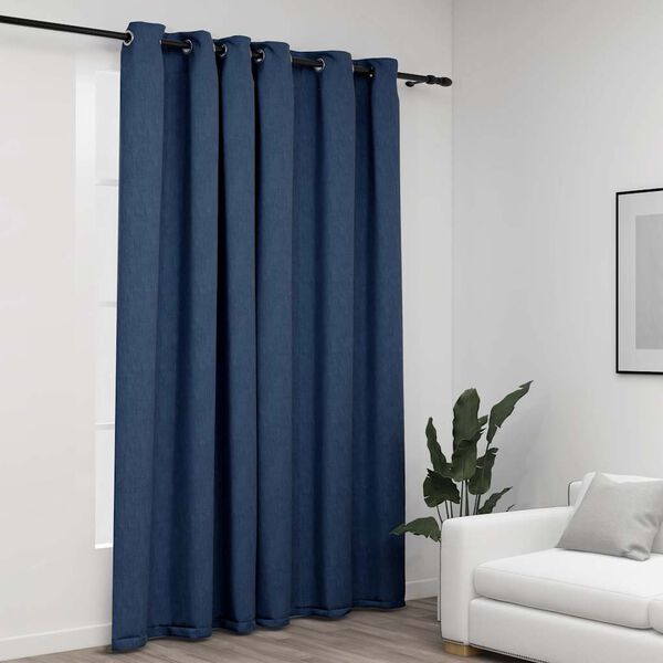 vidaXL Cortina opaca aspeto de linho com ilhós 290x245 cm azul