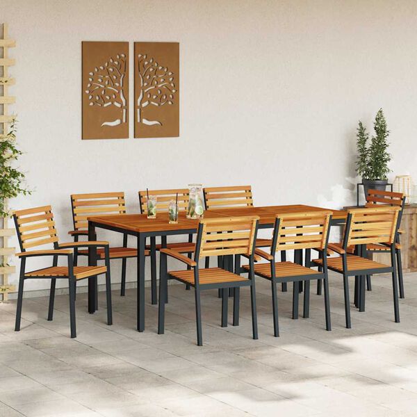 vidaXL Conjunto de Jantar para Jardim 9 pcs Preto