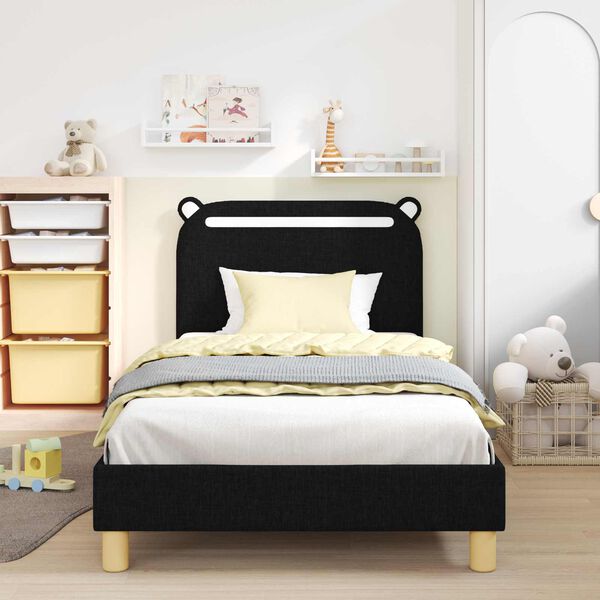 vidaXL Estrutura de Cama Infantil com Cabeceira Preto 90 x 200 cm