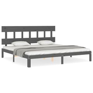 vidaXL Estrutura de cama com cabeceira 200x200 cm madeira maci&ccedil;a cinza