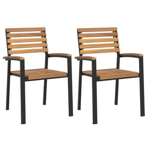 vidaXL Cadeiras de jardim empilh&aacute;veis 2 pcs ac&aacute;cia maci&ccedil;a e metal