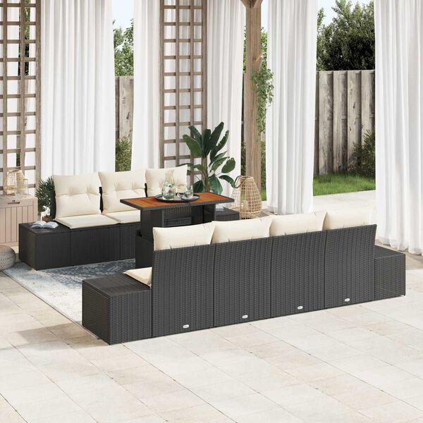 vidaXL Conjunto de Sof&aacute; de Jardim 8 pcs Preto Rattan Sint&eacute;tico