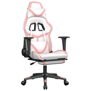 vidaXL Cadeira gaming massagens c/ apoio p&eacute;s couro artif. branco/rosa