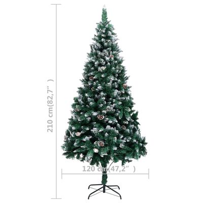 vidaXL Árvore de Natal artificial com pinhas e neve branca 210 cm