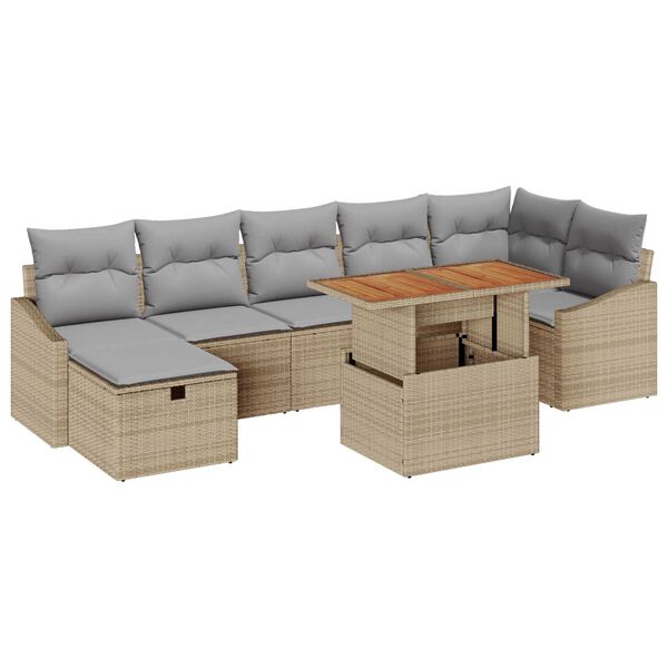 vidaXL Conjunto de Sof&aacute; de Jardim 8 pcs Bege Rattan Sint&eacute;tico