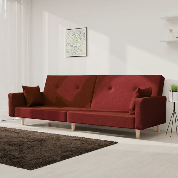 vidaXL Sof&aacute;-cama 2 lugares com duas almofadas tecido vermelho tinto