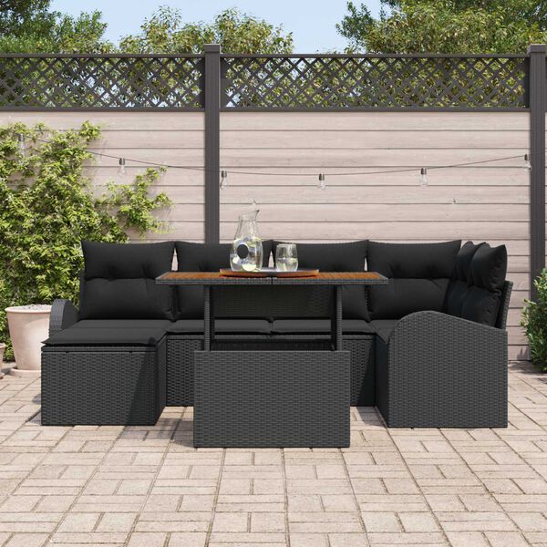 vidaXL Conjunto de Sof&aacute; de Jardim 7 pcs Preto Rattan Sint&eacute;tico