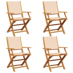 vidaXL Cadeiras de jardim dobr&aacute;veis 4 pcs tecido e madeira maci&ccedil;a bege
