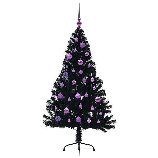 vidaXL &Aacute;rvore de Natal Artificial Pr&eacute;-iluminada Preto 150 cm PVC