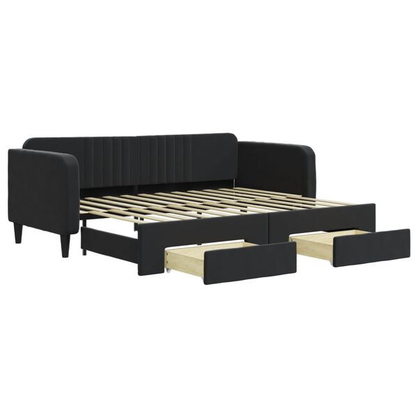 vidaXL Sofá-cama com gavetão e gavetas 90x200 cm veludo preto