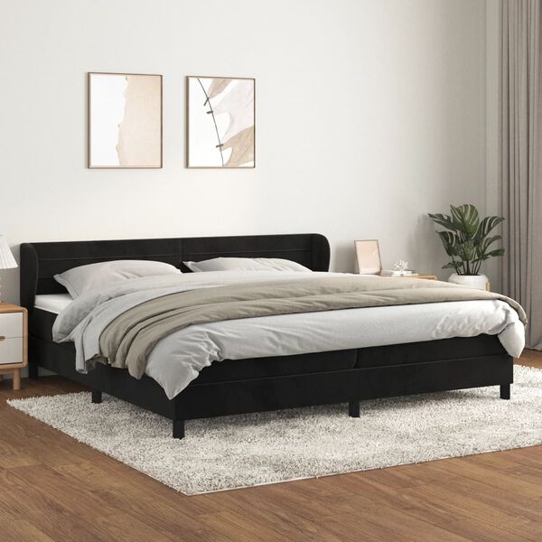vidaXL Cama com molas/colch&atilde;o 200x200 cm veludo preto