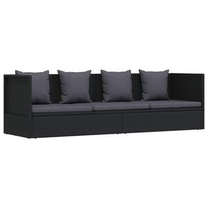 vidaXL Sof&aacute; de jardim com almofad&atilde;o e almofada vime PE preto