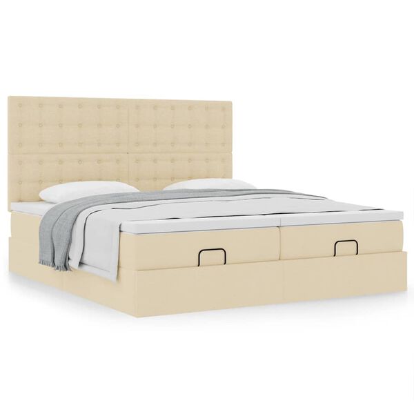 vidaXL Estrutura de cama otomana com colch&otilde;es tecido creme 180x200cm