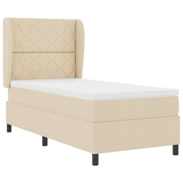 vidaXL Cama Box com colch&atilde;o com cabeceira Creme 100 x 200 cm tecido