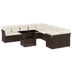 vidaXL 11 pcs conjunto sof&aacute;s de jardim c/ almofad&otilde;es vime PE castanho