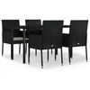 vidaXL 5 pcs conjunto de jantar p/ jardim c/ almofad&otilde;es vime PE preto