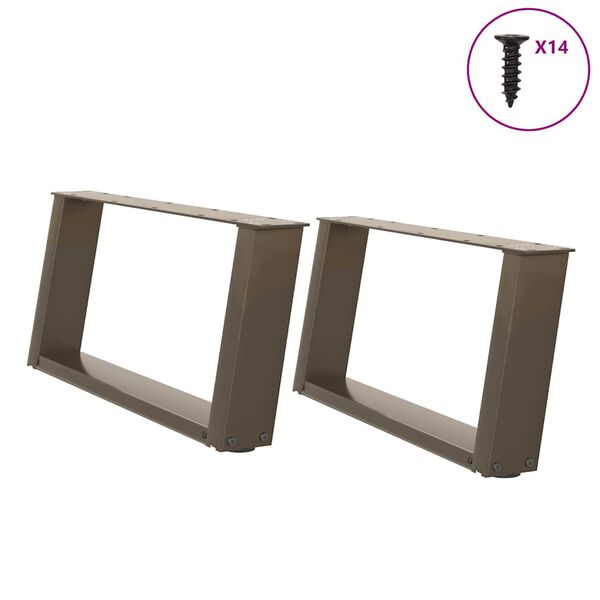 vidaXL Pés para mesa de centro em formato de U, 2 peças, aço natural, 60x(30-31) cm, aço