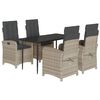 vidaXL 5 pcs conjunto de jantar p/ jardim c/ almofad&otilde;es cinzento claro
