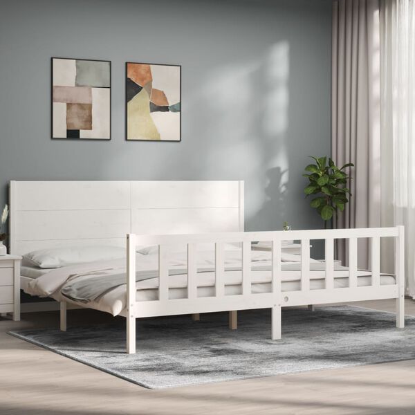 vidaXL Estrutura cama Super King Size c/ cabeceira madeira branco