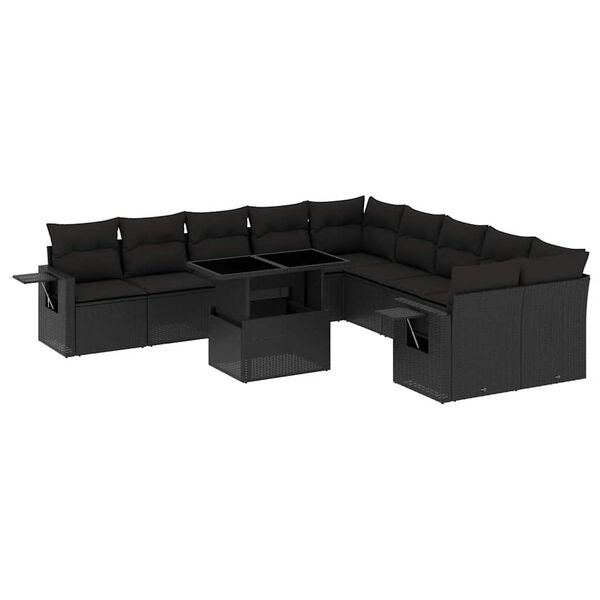 vidaXL 11 pcs conjunto sof&aacute;s de jardim c/ almofad&otilde;es vime PE preto