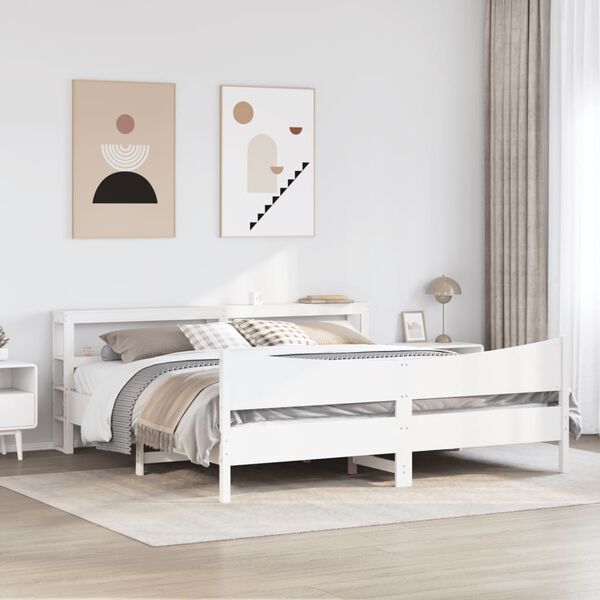 vidaXL Estrutura de cama com cabeceira 180x200cm pinho maci&ccedil;o branco
