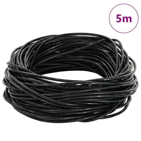 vidaXL Corda de Couro Preto &Oslash;1 mm x 5 m Couro